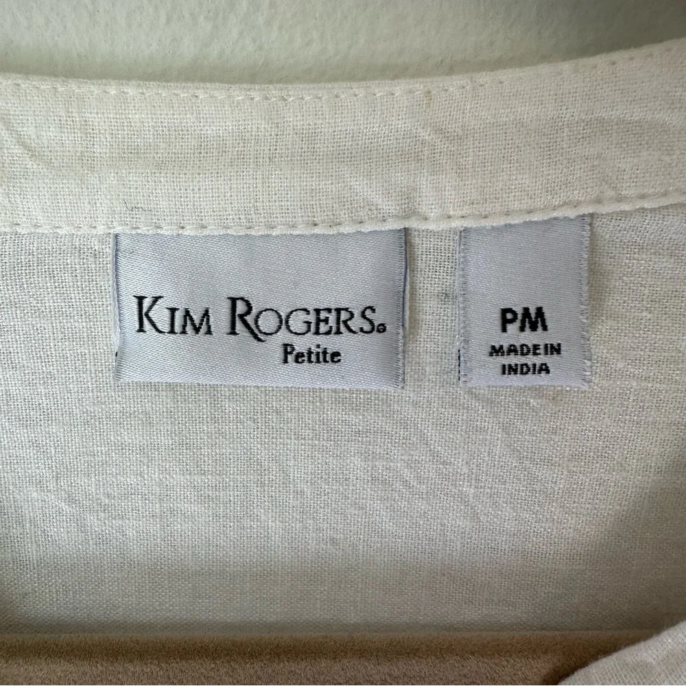 Kim Rogers Women’s Roll Tab Linen Blend Adjustable Sleeve V-Neck Beachy Top PM - Picture 7 of 8